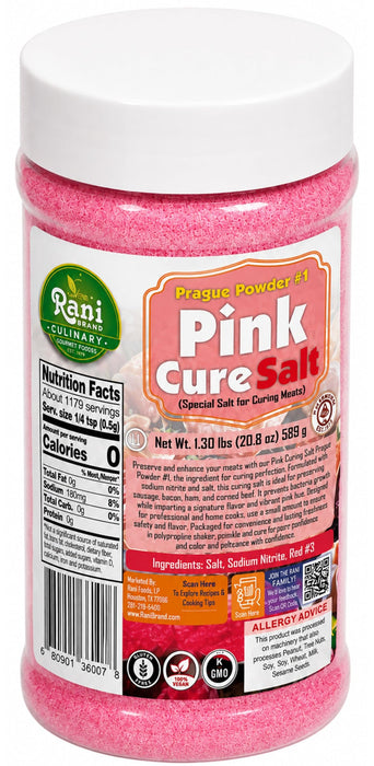 Rani Pink Cure Salt (Special Salt for Curing Meats) 20.8oz (1.3lbs) 589g PET Jar ~ Gluten Free | NON-GMO | Kosher | Vegan | Product of USA