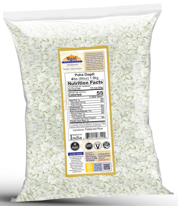 Rani Poha (Powa) Extra Thick Dagadi-Cut (Flattened Rice) 64oz (4lbs) 1.81kg Bulk ~ All Natural, Salt-Free | Vegan | Kosher | No Colors | Gluten Friendly | Indian Origin