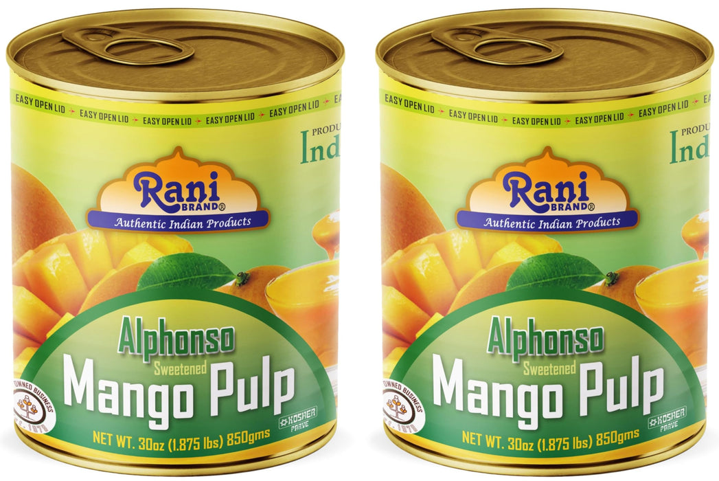 Rani Mango Pulp Puree (Makes Mango Lassi Shakes) Alphonso Sweetened 30oz (1.875lbs) 850g Pack of 2 ~ Kosher | All Natural | NON-GMO | Vegan | No colors | Gluten Friendly | Indian Origin
