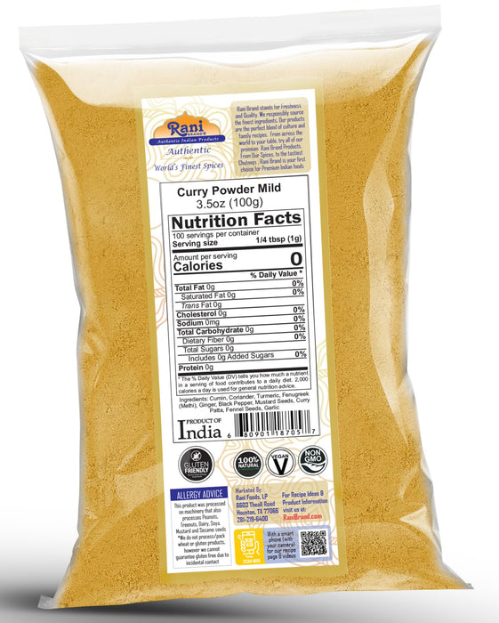 Rani Curry Powder Mild Natural 10-Spice Blend 100g (3.5oz) ~ Salt Free | Vegan | No Colors | Gluten Friendly | NON-GMO | Kosher | NO Chili or Peppers