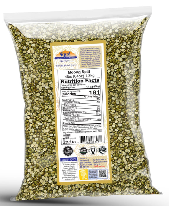 Rani Moong Split (Split Mung Beans with Skin) Lentils Indian 64oz (4lbs) 1.81kg Bulk ~ All Natural | Gluten Friendly | Non-GMO | Kosher | Vegan | Indian Origin