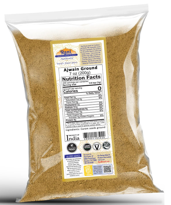 Rani Ajwain Powder (Carom Bishops Weed) Ground Spice 7oz (200g) ~ All Natural | Vegan | Gluten Friendly | NON-GMO | Kosher | Indian Origin