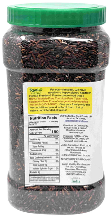 Rani Organic Black Rice Extra Long Aged 56oz (3.5lbs) 1.59kg Bulk PET Jar ~ All Natural | Gluten Friendly | Vegan | Indian Origin | Kosher | Export Quality | USDA Certified Organic