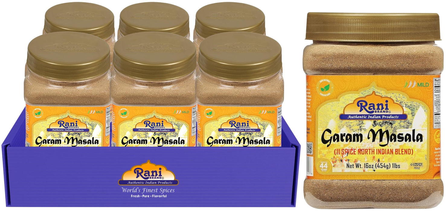 Rani Garam Masala Indian 11-Spice Blend 16oz (1lb) 454g PET Jar, Pack of 6 ~ All Natural, Salt-Free | Vegan | No Colors | Gluten Friendly | NON-GMO | Kosher | Indian Origin