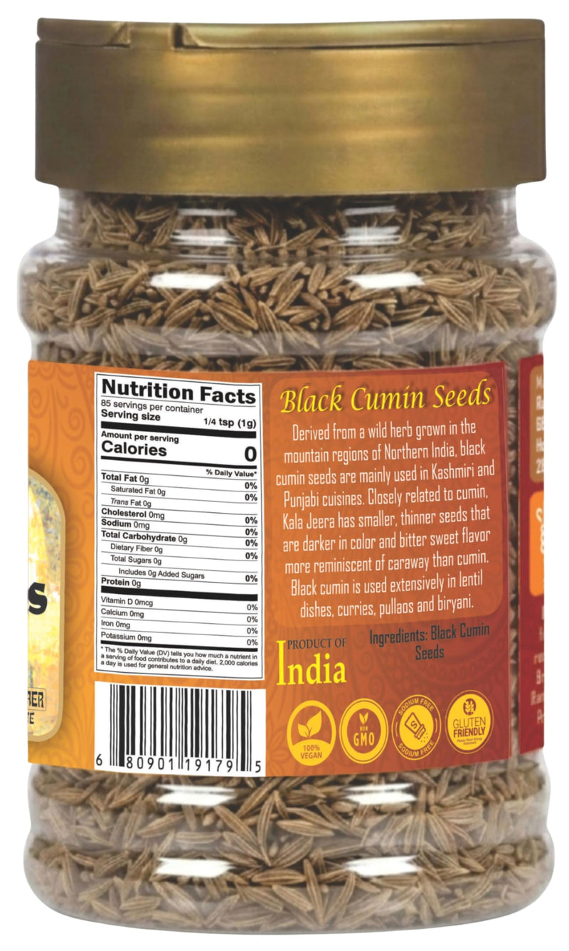 Rani Black Cumin Seeds (Kala Jeera / Bunium Bulbocastanum) 3oz (85g) PET Jar ~ All Natural | Gluten Friendly | NON-GMO | Kosher | Vegan | Indian Origin