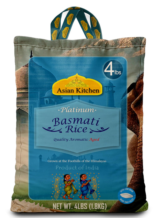 Asian Kitchen Platinum White Basmati Rice Extra Long Aged 4lbs (1.81kg) ~ All Natural | Gluten Friendly | Vegan | Indian Origin | Export Quality