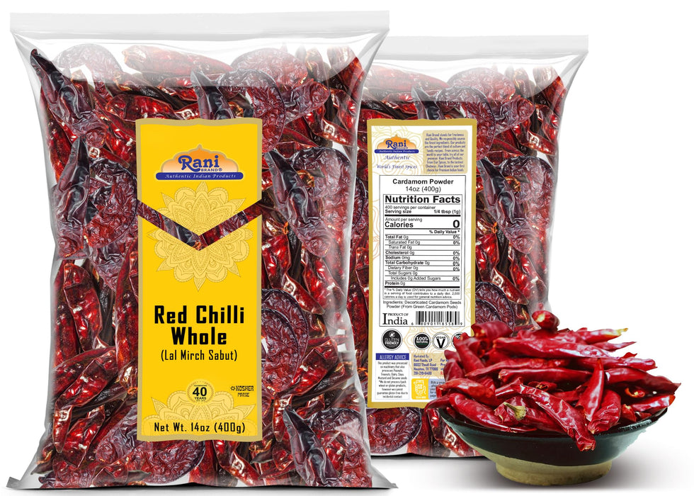 Rani Chilli Whole Indian 14oz (400gm) ~ All Natural | Vegan | No Colors | Gluten Friendly | NON-GMO | Kosher