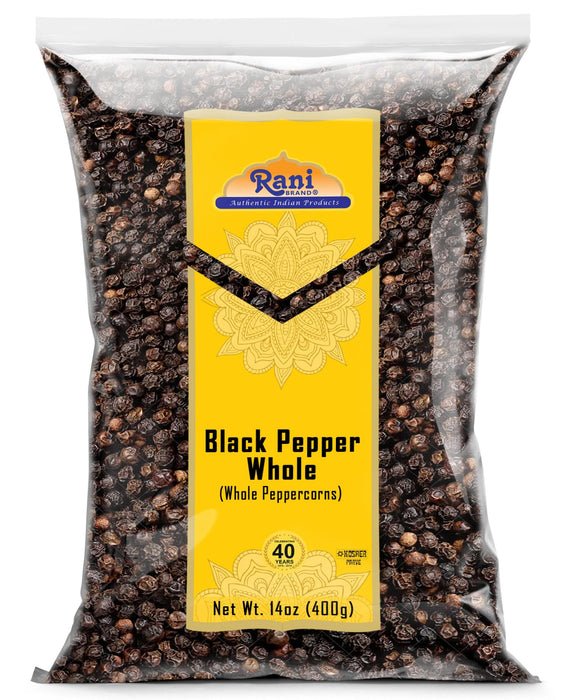 Rani Black Pepper Whole (Peppercorns), MG-1 Grade 14oz (400g) ~ Gluten Friendly | Non-GMO | Kosher | Natural | Perfect size for Grinders!