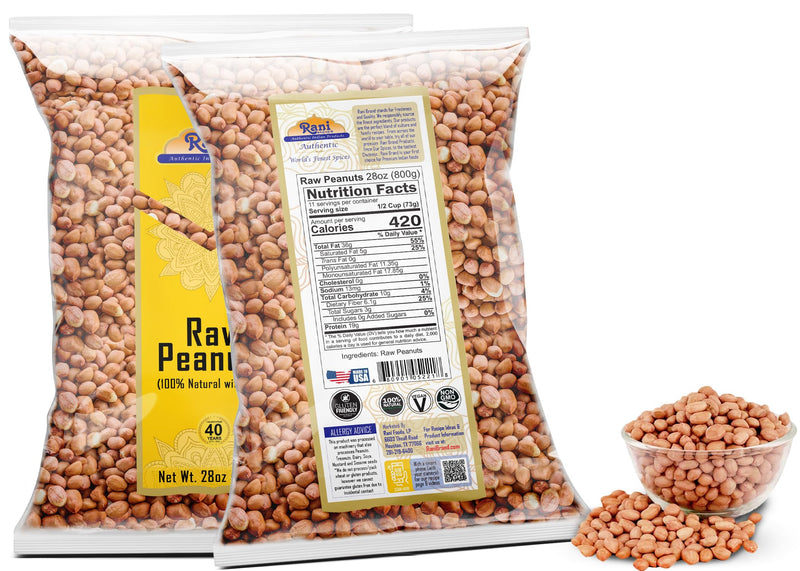 Rani Peanuts Raw Whole With Skin (uncooked, unsalted) 28oz (800g) ~ All Natural | Gluten Friendly | Kosher | Product of USA ~ Spanish Grade Groundnut/Red-skin