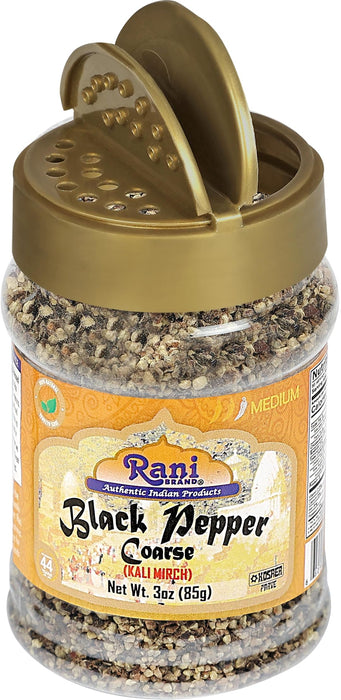 Rani Black Pepper Coarse Ground 28 Mesh (Table Grind), 3oz (85g) PET Jar ~ Gluten Friendly, Non-GMO, All Natural | Kosher