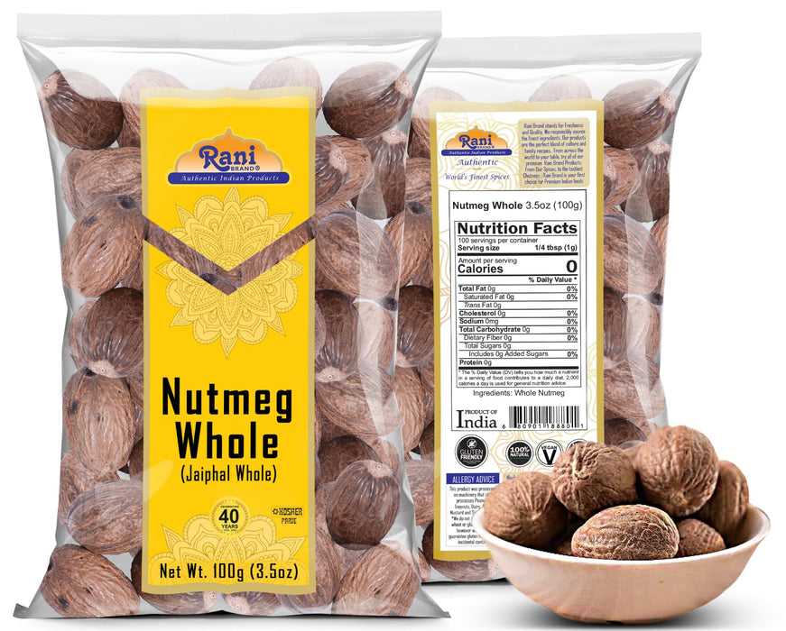 Rani Nutmeg (Jaiphul) Whole Spice, 21-23 Pieces, 3.5oz (100g) ~ All Natural | Vegan | Gluten Friendly | NON-GMO | Kosher | Indian Origin