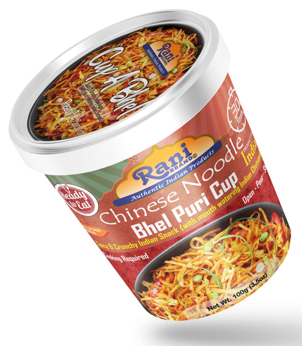 Rani Chinese Noodle Bhel Puri Cup (Spicy & Crunchy Indian Snack w/mouth watering Indian Chutneys) 3.5oz (100g), Pack of 4 ~ Ready to Eat | Vegan | NON-GMO | Indian Origin