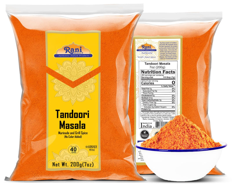 Rani Tandoori Masala (Natural, No Colors Added) Indian 11-Spice Blend 7oz (200g) ~ Salt Free | Vegan | Gluten Friendly | NON-GMO | Kosher | Indian Origin