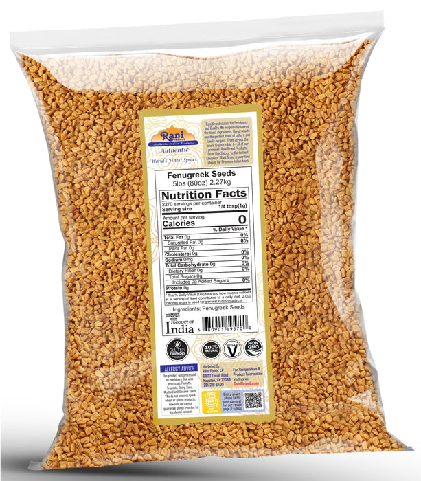 Rani Fenugreek (Methi) Seeds Whole 80oz (5lbs) 2.27kg, Bulk, Trigonella Foenum Graecum ~ All Natural | Vegan | Gluten Friendly | Kosher | Non-GMO