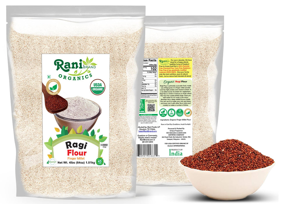 Rani Organic Ragi (Red Millet) Flour 64oz (4lbs) 1.81kg Bulk~All Natural | Vegan | Gluten Friendly | NON-GMO | Kosher | Indian Origin | USDA Certified Organic