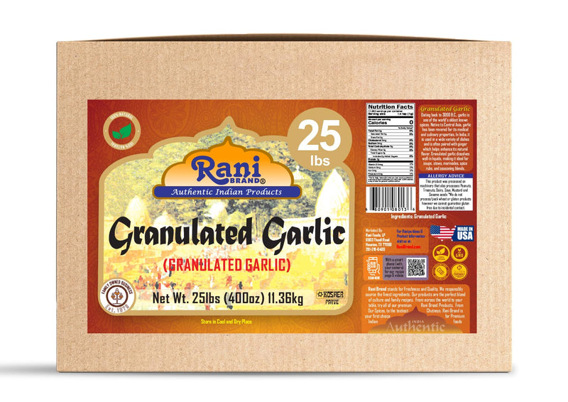 Rani Granulated Garlic (Coarse Ground Garlic) 400oz (25lbs) 11.36kg Bulk Box ~ All Natural | Gluten Friendly | Vegan | NON-GMO | Kosher | No Salt or fillers | Product of USA