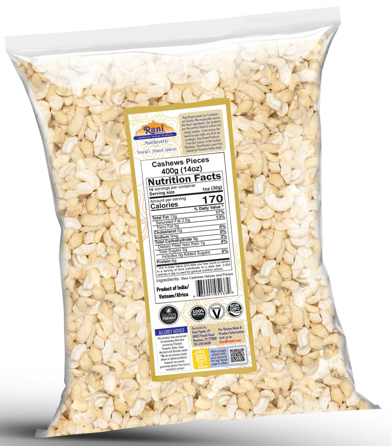 Rani Raw Cashews Halves and Pieces (uncooked, unsalted) 14oz (400g) ~ All Natural, No Preservatives | Vegan | NON-GMO | Kosher | Gluten Friendly