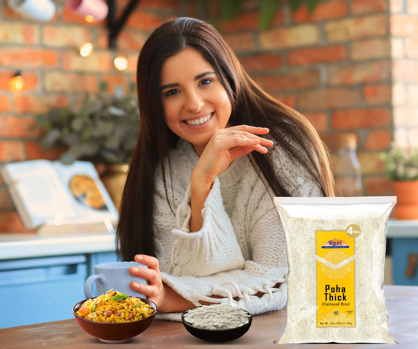 Rani Poha (Powa) Thick Medium-Cut (Flattened Rice) 64oz (4lbs) 1.81kg Bulk ~ All Natural, Salt-Free | Vegan | Kosher | No Colors | Gluten Friendly | Indian Origin