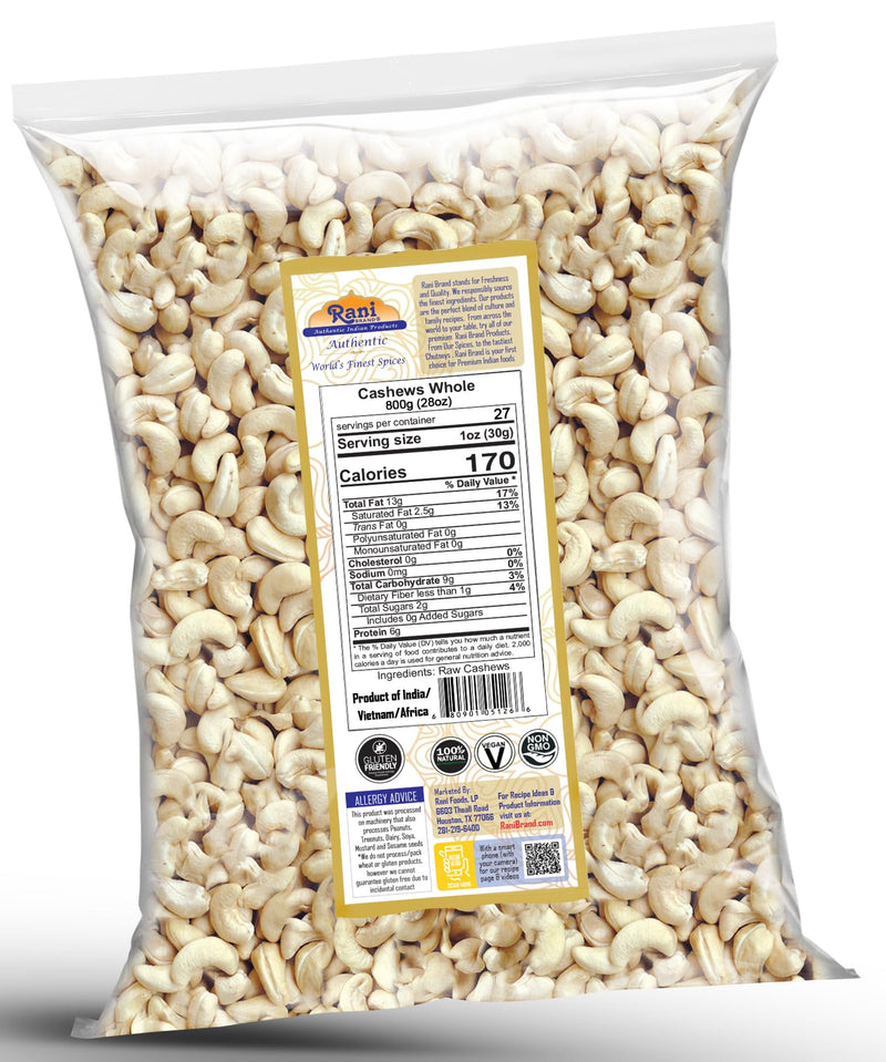 Rani Raw Cashews Whole (uncooked, unsalted) 28oz (800g) ~ All Natural, No Preservatives | Vegan | NON-GMO | Kosher | Gluten Friendly