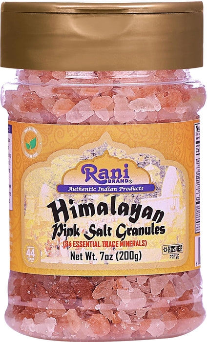 Rani Himalayan Pink Salt Granules (84 Essential Trace Minerals) 7oz (200g) PET Jar ~ All Natural | Vegan | Gluten Friendly | NON-GMO | Kosher | Indian Origin