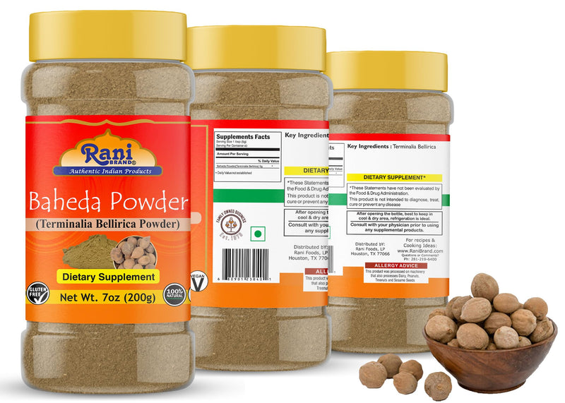 Rani Baheda Powder (Terminalia Bellirica Powder) 7oz (200g) ~ All Natural | No Color | Gluten Friendly | Vegan | Non-GMO | Kosher | No Salt or fillers | Indian Origin
