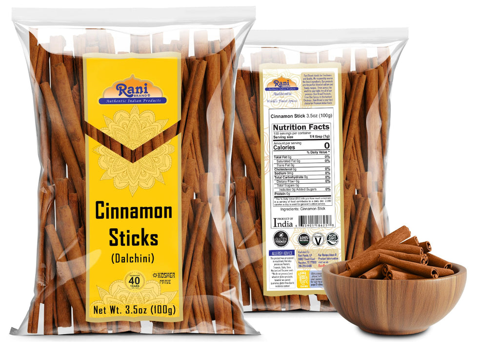 Rani Cinnamon Sticks 3.5oz (100g) - 18-22 Sticks - Strong Aroma, Perfect for Baking, Cooking & Beverages | 3+ Inches Length - Cassia Saigon Cinnamon from Vietnam | Kosher