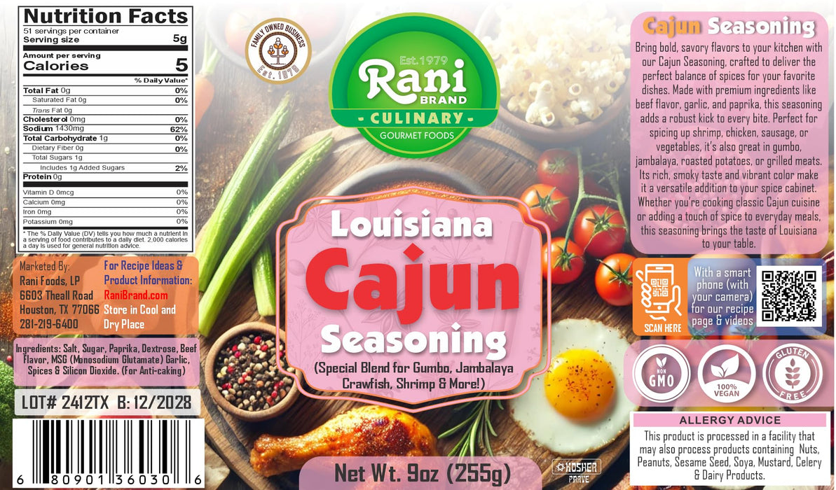 Rani Louisiana Cajun Seasoning (Special Blend for Soup or Gravies) 9oz (255g) PET Jar ~ All Natural | Gluten Friendly | NON-GMO | Kosher | Vegan | Indian Origin