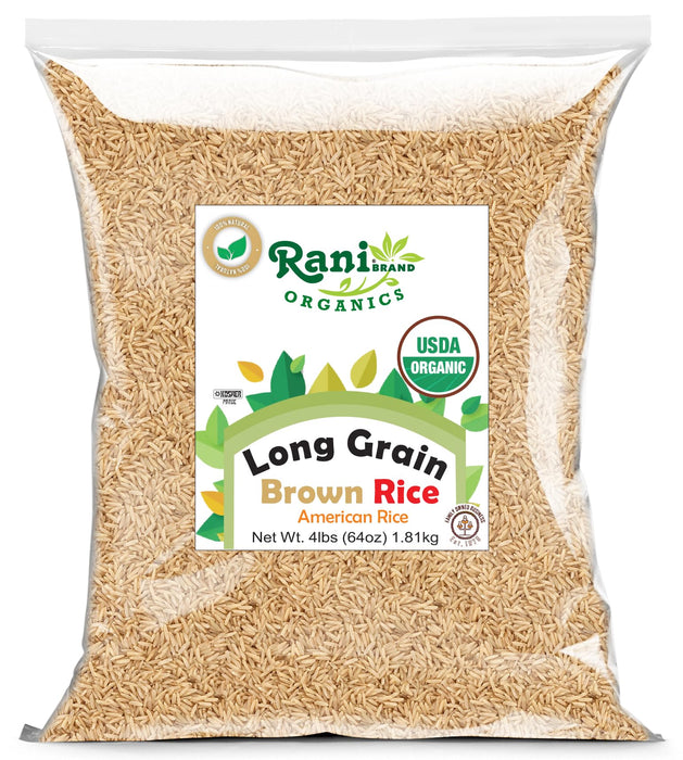 Rani Organic Long Grain Brown Rice 64oz (4lbs) 1.81kg Bulk  ~ All Natural | Gluten Friendly | Vegan | Non-GMO | Kosher | Product of USA | USDA Certified Organic