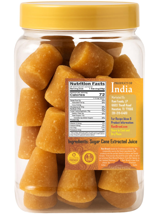 Rani Kolhapuri Jaggery Cubes (Unrefined Cane Sugar) 17.5oz (1.1lbs) 500g PET Jar ~ All Natural, No Color added, Gluten Friendly | Vegan | NON-GMO | Kosher | No Salt or fillers