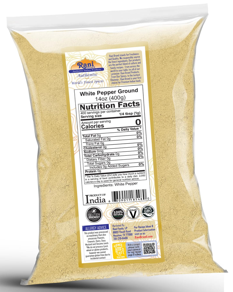 Rani White Pepper (Gol Mirch), Ground Spice 14oz (400g) ~ All Natural | Vegan | Gluten Friendly | NON-GMO | Kosher | Indian Origin