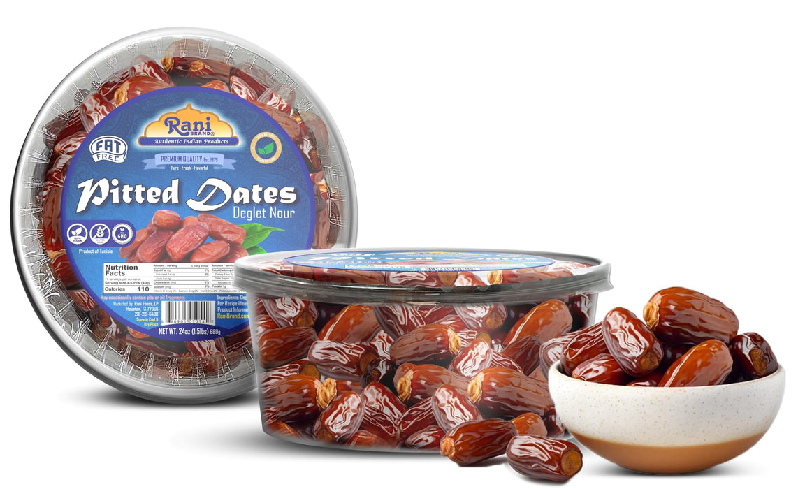 Rani Pitted Dates (Deglet Nour) Raw Dried Fruit 24oz (1.5lbs) 680g, Pack of 6 ~ All Natural | Fat-free | No added Sugar | Vegan | Gluten Friendly | Non-GMO | Kosher | Product of Tunisia