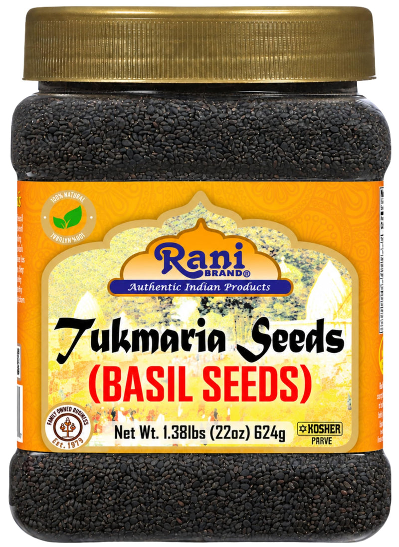Rani Basil Seeds (Edible Tukmaria, Sabja) 22 oz Jar, 15 g Fiber per Serving
