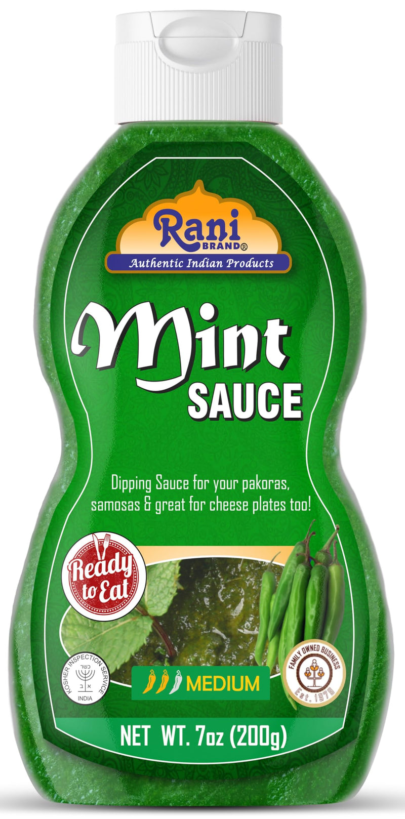 Rani Mint Sauce (Savory Dipping Sauce) 7oz (200g) Glass Jar, Ready to eat, Vegan ~ Gluten Free | NON-GMO | Indian Origin
