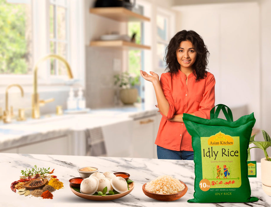 Asian Kitchen Idly (Idli) Rice 10-Pound Bag, 10lbs (4.54kg) Short Grain Rice ~ All Natural | Gluten Friendly | Vegan | Indian Origin | Export Quality