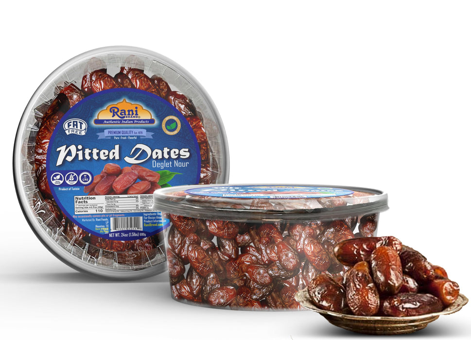 Rani Pitted Dates (Deglet Nour) Raw Dried Fruit 24oz (1.5lbs) 680g ~ All Natural | Fat-free | No added Sugar | Vegan | Gluten Friendly | Non-GMO | Kosher | Product of Tunisia