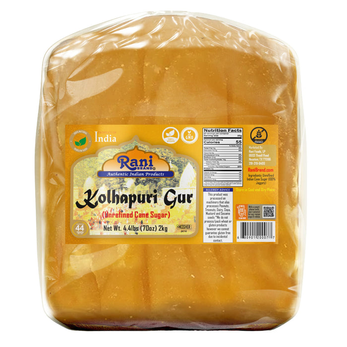 Rani Kolhapuri Gur (Jaggery) 2kg (4.4lbs) ~ Unrefined Cane Sugar, No Color added, Gluten Friendly | Vegan | NON-GMO | Kosher | No Salt or fillers