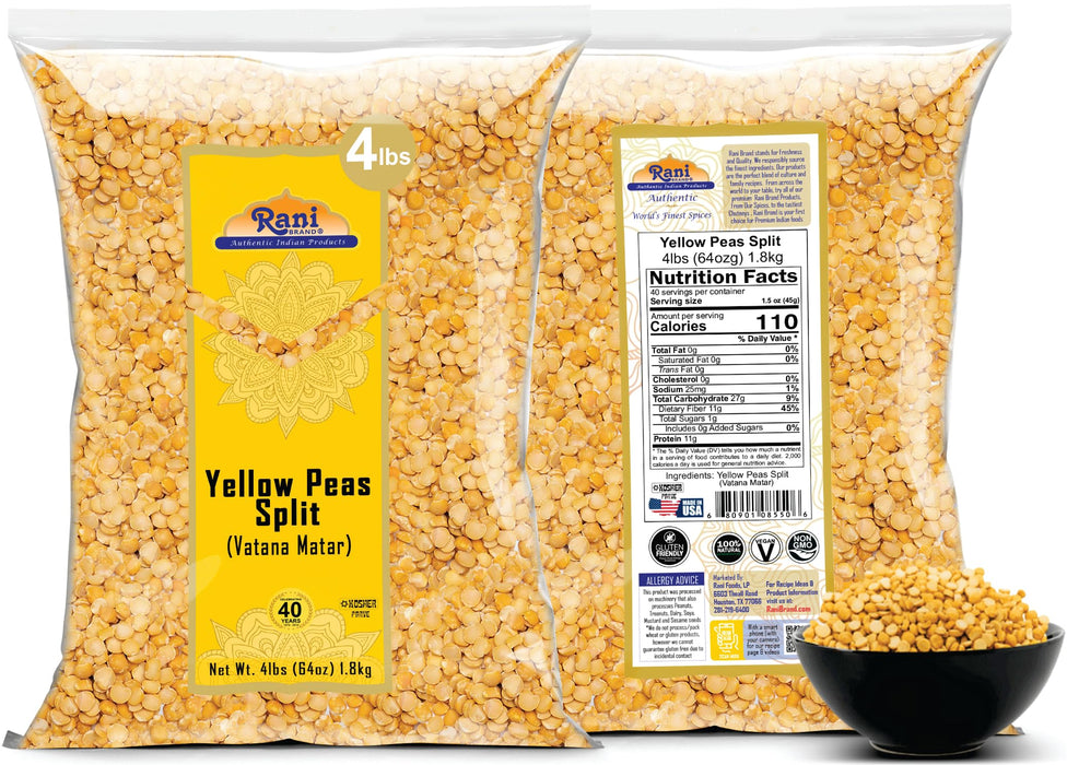 Rani Yellow Peas Split, Dried (Vatana, Matar) 64oz (4lbs) 1.81kg Bulk ~ All Natural | Vegan | Gluten Friendly | Kosher | Product of USA
