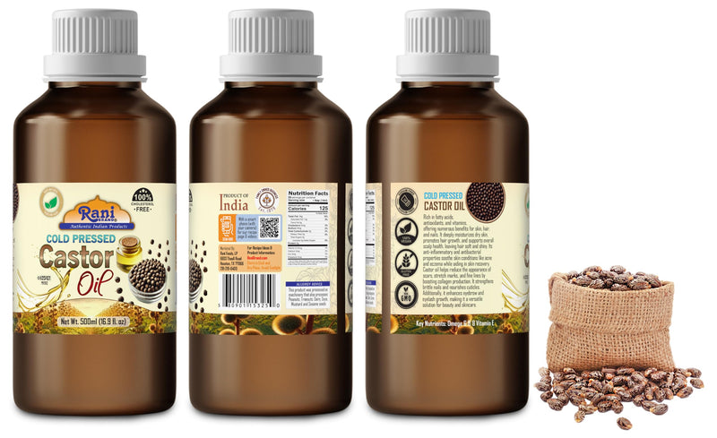 Rani Castor Oil 16.9 Ounce (500ml) Cold Pressed | 100% Natural | NON-GMO | Kosher | Vegan | Gluten Free | Indian Origin