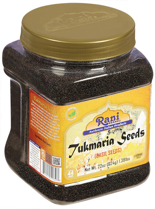 Rani Tukmaria (Natural Holy Basil Seeds) 1.38lbs (22oz) 624g Used for Falooda / Sabja Dessert, Spice & Ayurveda Herbal ~ Gluten Friendly | NON-GMO | Kosher | Vegan | Indian Origin