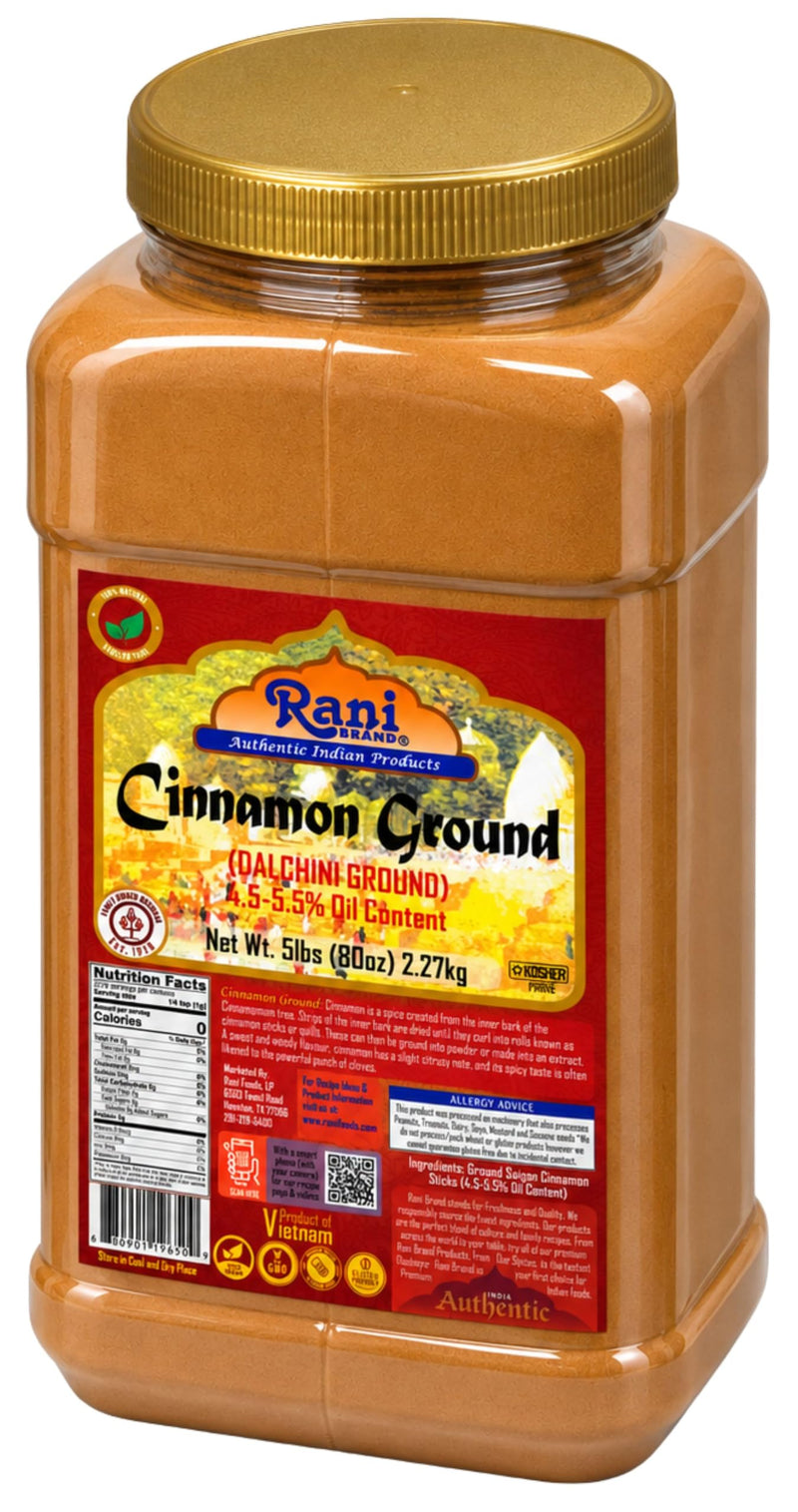 Rani Cinnamon Powder (Ground) Spice 80oz (5lbs) 2.27kg Bulk PET Jar ~ All Natural | Salt-Free | Vegan | No Colors | Gluten Friendly | NON-GMO | Kosher
