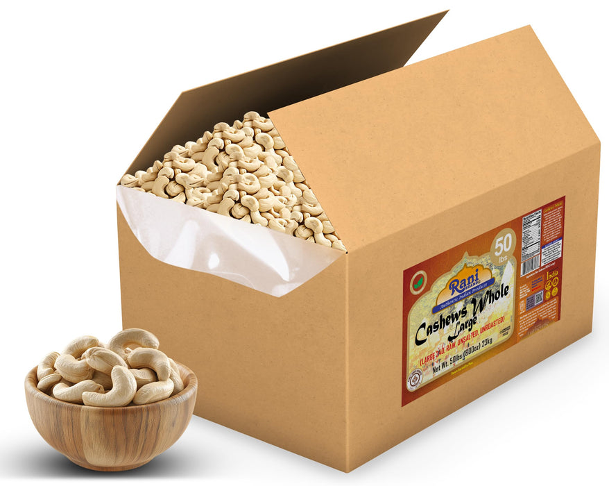 Rani Raw Cashews Whole W240 Large (uncooked, unsalted) 800oz (50lbs) 23kg Vacuum Packed, Bulk Box ~ All Natural, No Preservatives | Vegan | NON-GMO | Kosher | Gluten Friendly