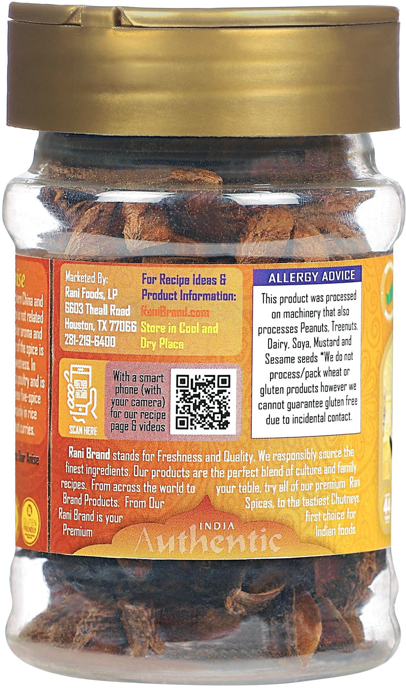 Rani Star Anise Seeds, Whole Pods (Badian Khatai) Spice 1.25oz (35g) PET Jar ~ All Natural | Gluten Friendly | Kosher | Vegan | Whole Chinese Anise Star Sun Dried Spice, Anis Estrella / Illicium Verum, Widely Used for Baking, Drinks, Cooking, and Tea