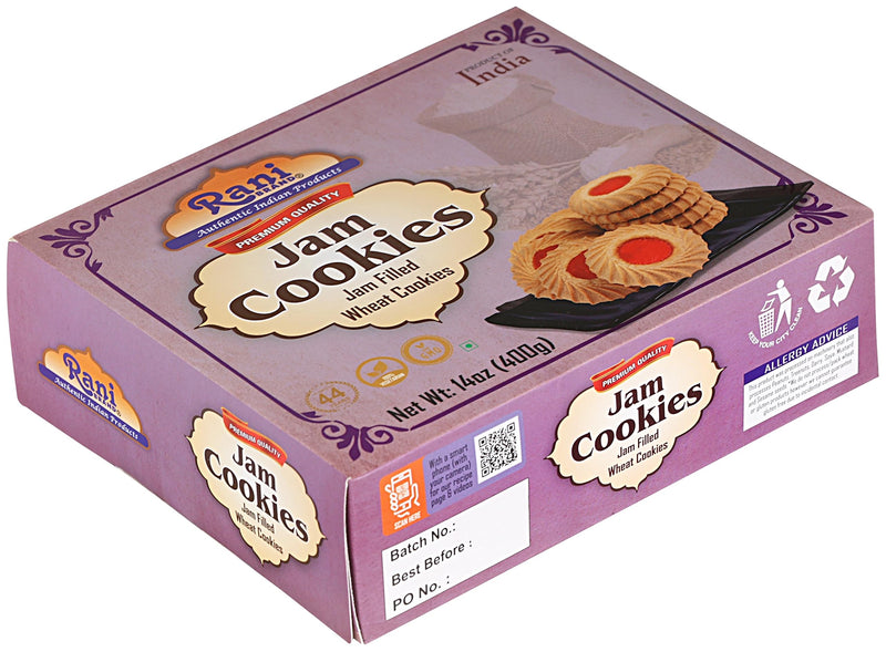 Rani Jam Cookies (Jam Filled Wheat Cookies) 14oz (400g) Pack of 3+1 FREE, Premium Quality Indian Cookies ~ Vegan | Non-GMO | Indian Origin