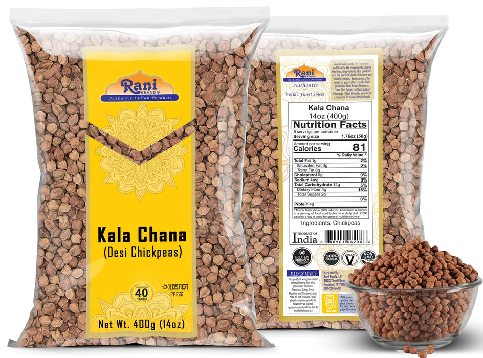 Rani Kala Chana (Desi Chickpeas Chana with skin)14oz (400g) ~ All Natural | Gluten Friendly | NON-GMO | Kosher | Vegan | Indian Origin