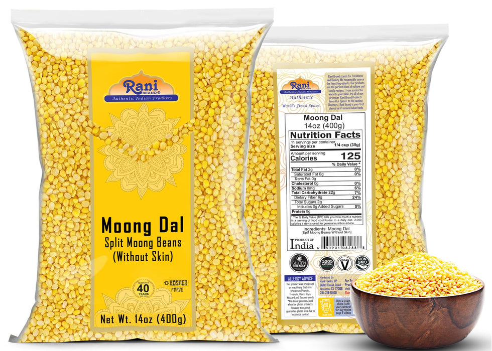 Rani Moong Dal (Split Mung Beans Without Skin) Lentils Indian 14oz (400g) ~ All Natural | Gluten Friendly | Non-GMO | Kosher | Vegan | Indian Origin