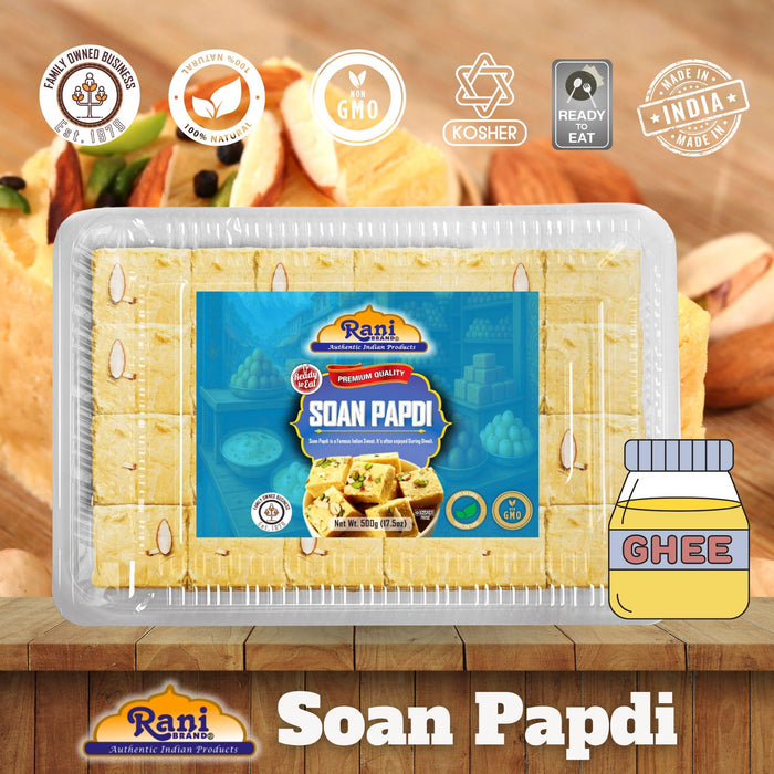 Rani Soan Papdi 17.5oz (500g) PET Jar, Traditional Indian Sweets, Ready to eat ~ All Natural | Non-GMO | Kosher | Indian Origin