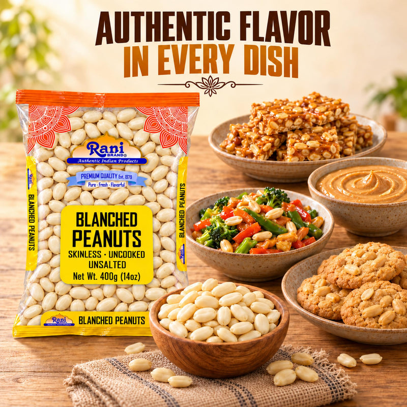 Rani Peanuts Skinless (Blanched, Uncooked) 14oz (400g) ~ All Natural | Vegan | Gluten Friendly | Kosher | Fresh Product of USA ~ Spanish Grade Groundnuts