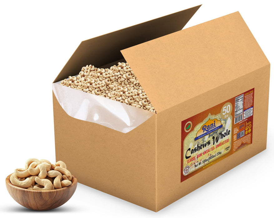 Rani Raw Cashews Whole (uncooked, unsalted) 800oz (50lbs) 23kg Vacuum Packed, Bulk Box ~ All Natural, No Preservatives | Vegan | NON-GMO | Kosher | Gluten Friendly