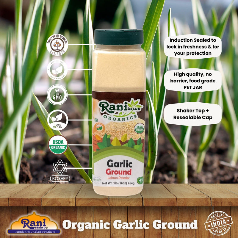 Rani Organic Ground Garlic (Lahsun Powder) 16oz (1lb) 454g PET Jar ~ All Natural | Gluten Friendly | Vegan | NON-GMO | Kosher | No Salt or fillers | Indian Origin | USDA Certified Organic