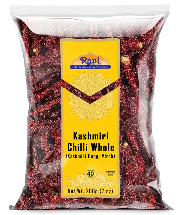 Rani Kashmiri Chilli Whole (Deggi Mirch, Low Heat) 7oz (200g) ~ Natural | Salt-Free | Vegan | No Colors | Gluten Friendly | NON-GMO | Kosher | Indian Origin